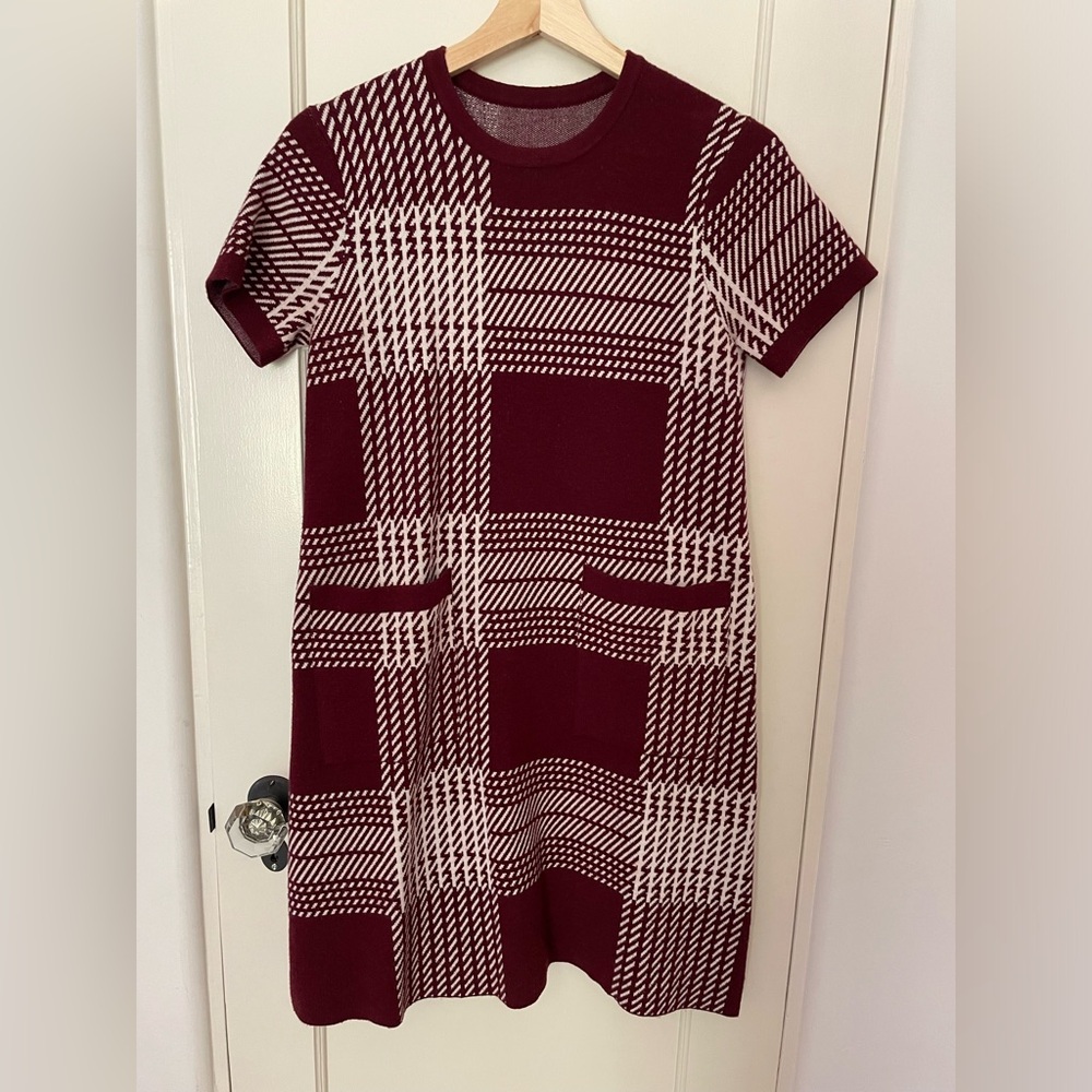 zara pullover shift dress dark red printed